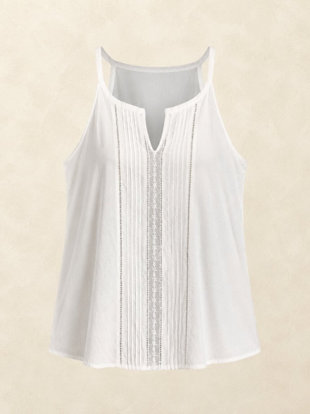 White Eyelet-Trim Sleeveless Tank Top XL